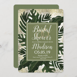 Invitation Monstera Tropical Faux Gold Splash Fête des mariée