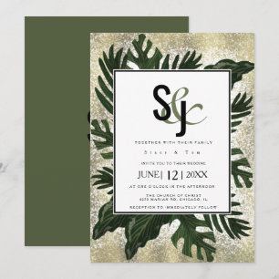 Invitation Monstera Tropical Faux Gold Splash Mariage Suite