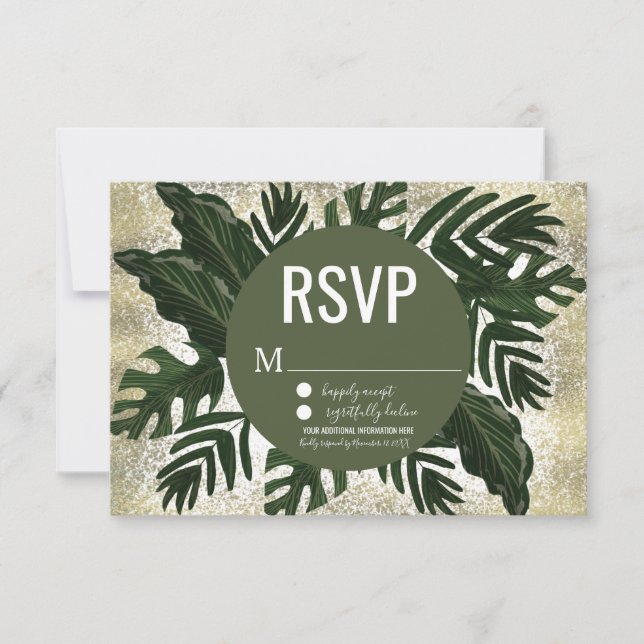 Invitation Monstera Tropical Faux Gold Splash RSVP (Devant)