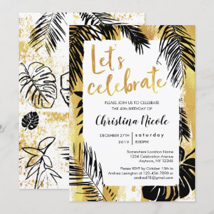 Invitation Monstera Tropical Palm Gold Noir Célébrons