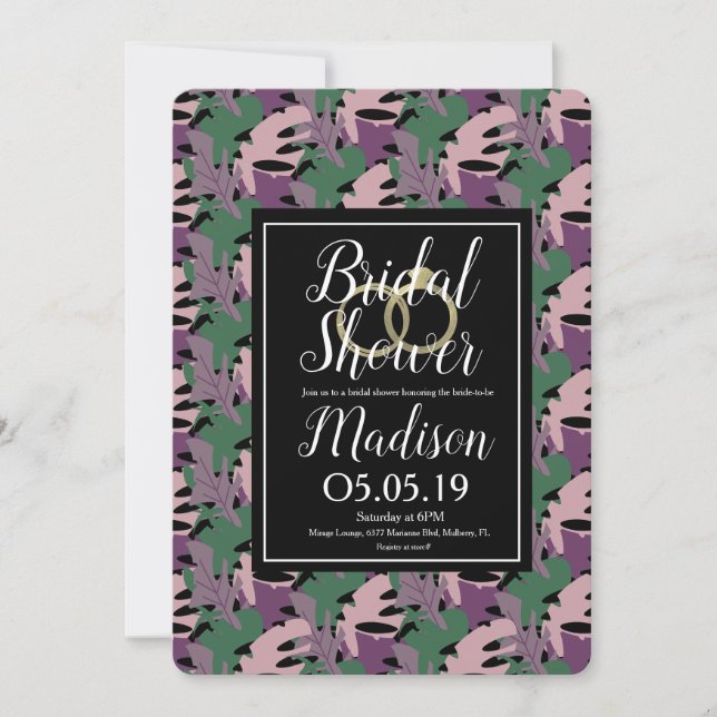 Invitation Monstera Tropical Purple Faux Gold Fête des mariée (Devant)