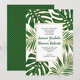 Invitation Monstère tropicale, feuille de palme mariage or ve
