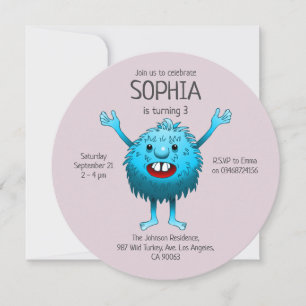 Invitation Monstre d'anniversaire bleu