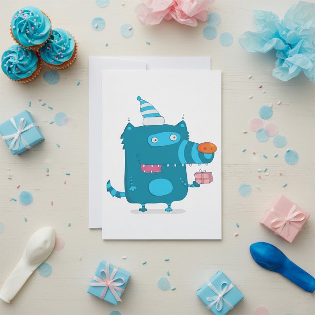 Invitation Monstre de dessin animé bleu avec Casquette de fêt (Créateur téléchargé)