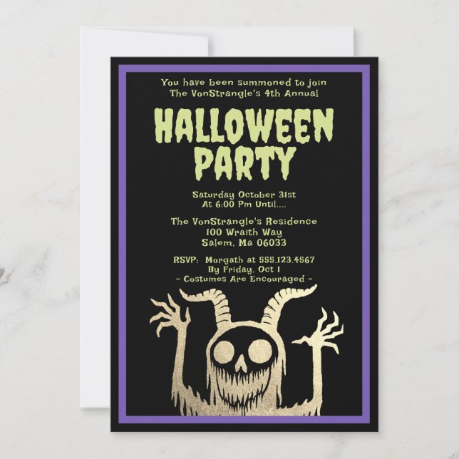 Invitation Monstre Démoniaque Déplaisant de la fête d'Hallowe (Devant)