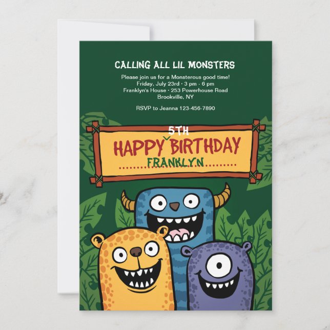 Invitation Monstres Anniversaire (Devant)