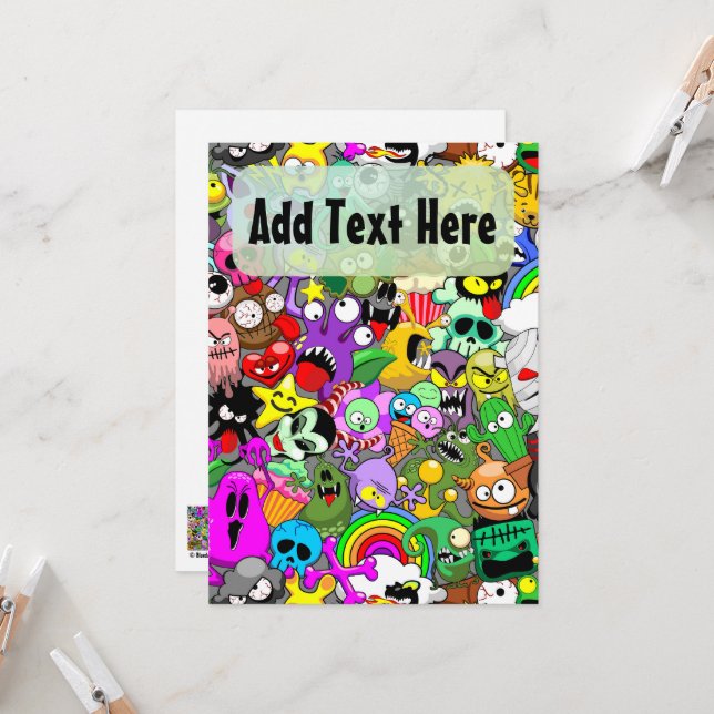 Invitation Monstres caractères mignons Motif d'Halloween (Devant/Arrière en situation)