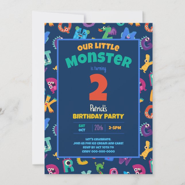 Invitation Monstres de l'alphabet Anniversaire Petit Monstre  (Devant)