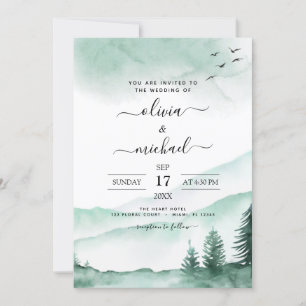 Invitation Montagne Rustique Aquarelle Verdure Mariage Invita