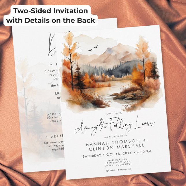Invitation Montagne rustique d'automne parmi les feuilles de  (Rustic Fall Mountain Among Leaves Wedding Two Side Invitation)