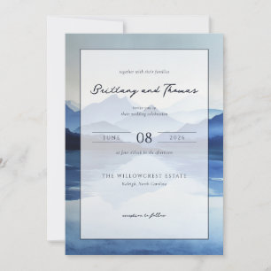 Invitation Montagnes Aquarelle Bleu Tranquille