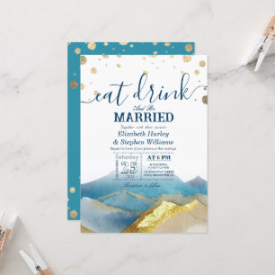 Invitation Montagnes Bleu Or Manger Boire & Se Marier Mariage