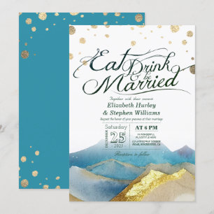 Invitation Montagnes de Blue Gold EAT Boire & Marié Mariage