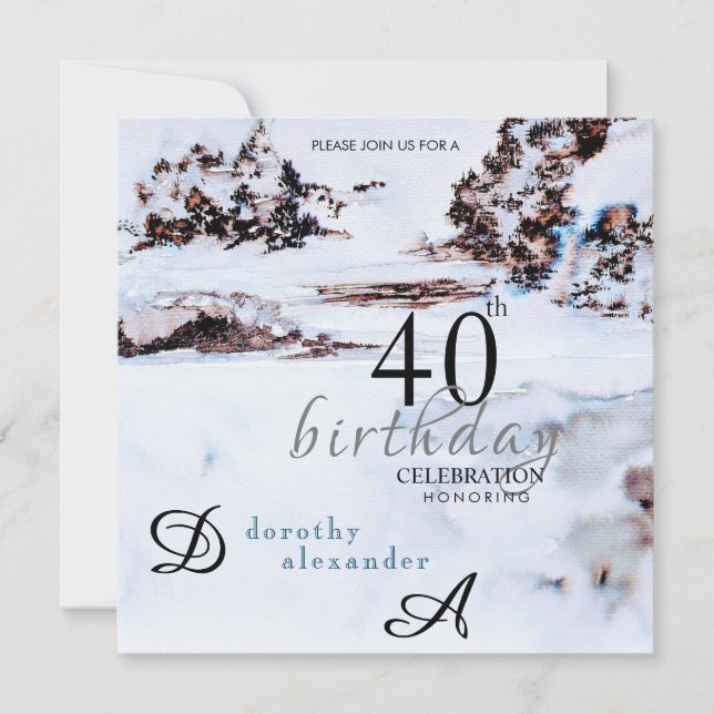 Invitation Montagnes d'hiver de neige Anniversaire moderne (Devant)