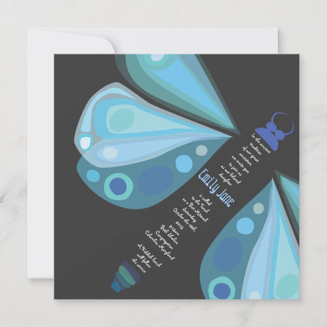 Invitation MONTANTE de bat mitzvah de PAPILLON (Devant)