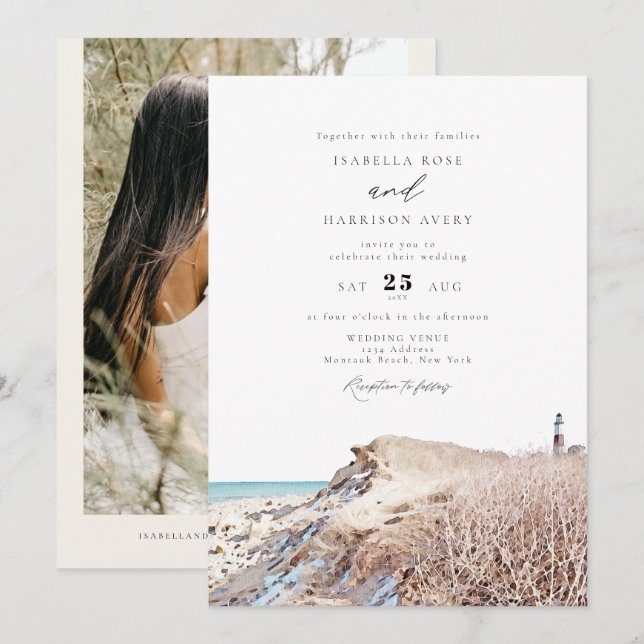 Invitation MONTAUK Beach New York Watercolor Mariage Invitati (Devant / Derrière)