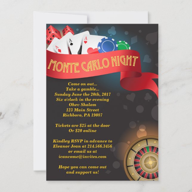 Invitation MONTE CARLO CASINO NIGHT Fund Raisonnement de l'in (Devant)