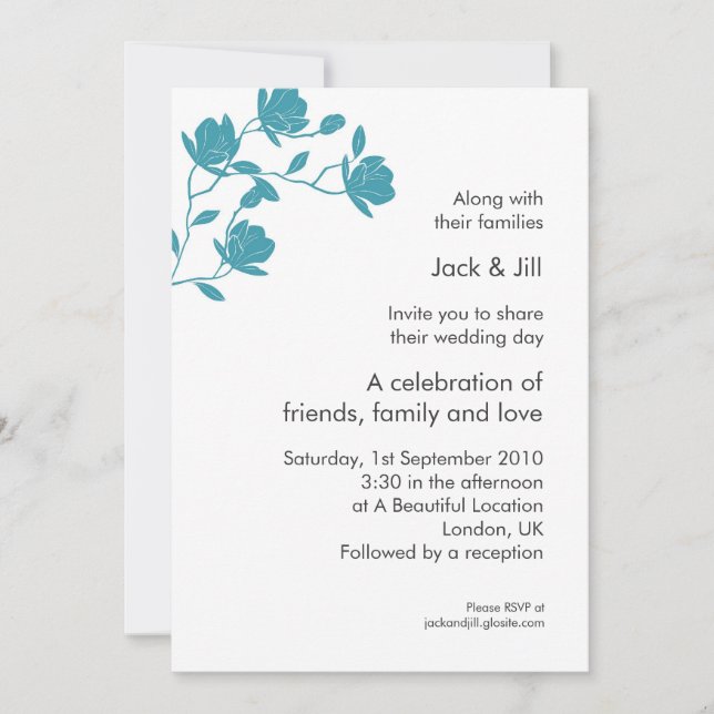 Invitation Monter haut (turquoise sur blanc) 5x7 (Devant)