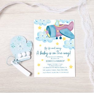 Invitation Montez et partez de l'avion violet bébé garçon dou