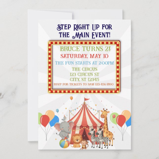 Invitation Montez ! Fête d'anniversaire du cirque (Devant)