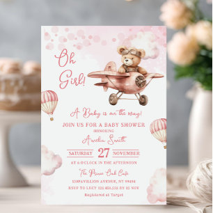 Invitation Montgolfière d'aventure Ourson Mignon Baby Shower