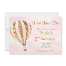 Invitation montgolfière en rose et or