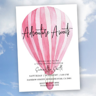 Invitation Montgolfière Rose Fête Prénatale Aventure Attend