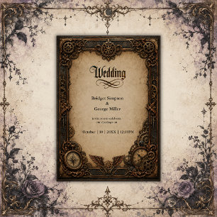 Invitation Montre à engrenages Steampunk gothique Mariage