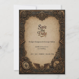 Invitation Montre à engrenages Steampunk gothique Mariage 