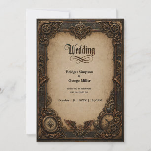 Invitation Montre à engrenages Steampunk gothique Mariage 