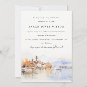 Invitation Montreux Suisse Aquarelle Paysage Anniversaire