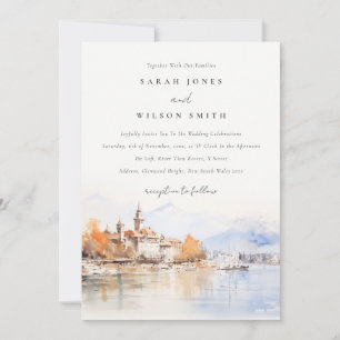 Invitation Montreux Suisse Paysage Aquarelle Mariage