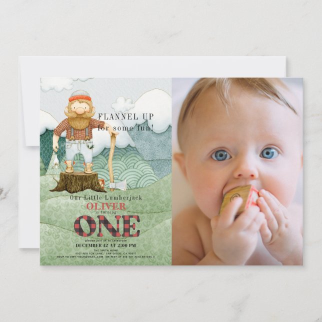 Invitation Monts Lumberjack 1er Anniversaire Photo (Devant)