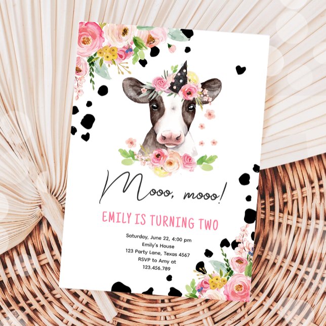 Invitation Moo Cow Girl Farm Animaux Deuxième fête d'annivers (Créateur téléchargé)