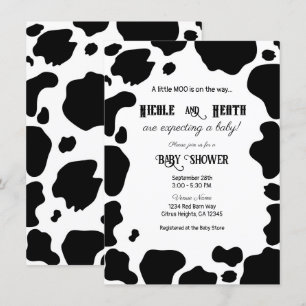Invitation Moo Cow Spots Imprimer Baby shower noir et blanc