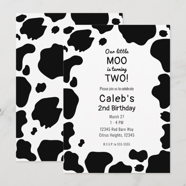 Invitation Moo Cow Spots Imprimer Black & White Anniversaire  (Devant / Derrière)