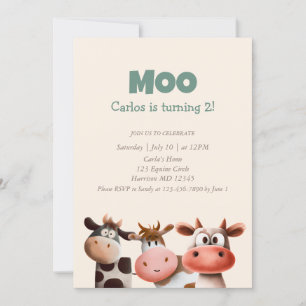Invitation Moo I’m Turme Two mignon Vache Second Anniversaire