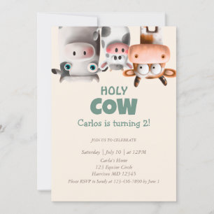 Invitation Moo I’m Two Cartoon Cow Second Birday
