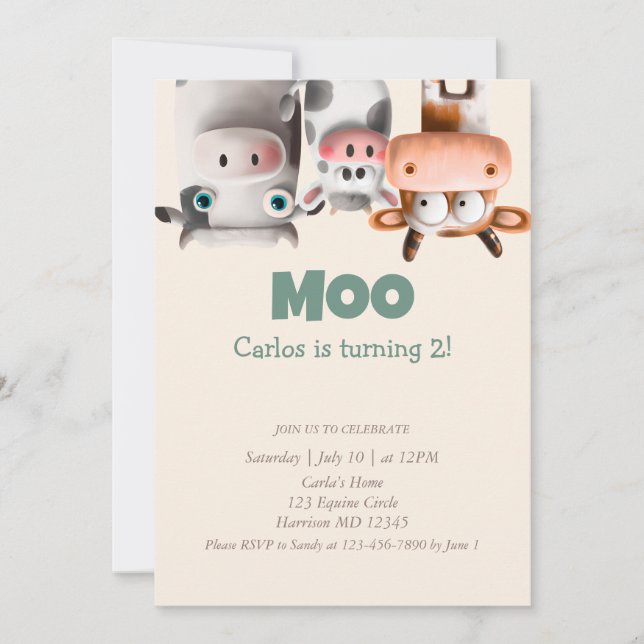 Invitation Moo Je suis deux vaches mignonnes Deuxième anniver (Devant)