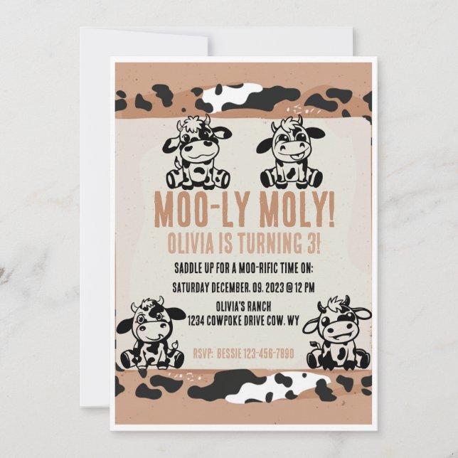 Invitation Moo-ly Moly Funny Laitier Vache Vache Veau (Devant)