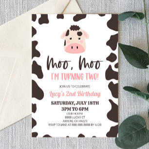 Invitation Moo Moo I'm Turning Two ! Vache 2e fête d'annivers