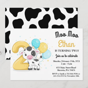Invitation Moo Moo Je suis deux vaches 2e anniversaire de fêt