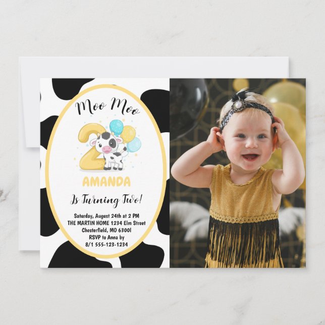 Invitation Moo Moo Je suis deux vaches 2e anniversaire Invita (Devant)