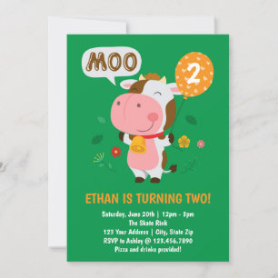 Invitation Moo Moo Je suis Deux Vaches 2e fête d'anniversaire