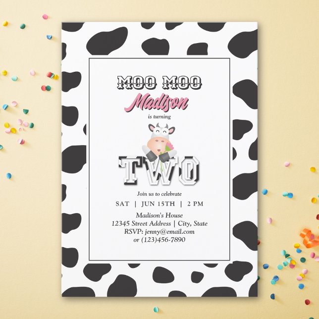 Invitation Moo Moo Je suis deux vaches Print Farm Girl 2e ann (Créateur téléchargé)