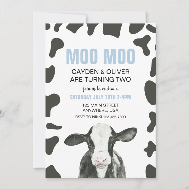 Invitation Moo Moo we are turning TWO Plaid Birthday (Devant)