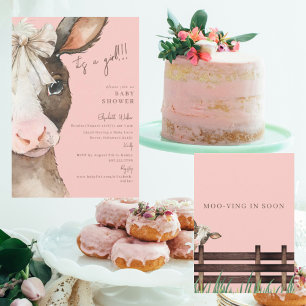 Invitation Moo-ving rose en Vache de Soon avec Baby shower de