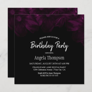 Invitation Moody Black avec rose Floral fête d'anniversaire