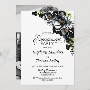 Invitation Moody Black Floral Custom Photo Party