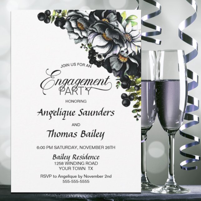 Invitation Moody Black Floral Engagement Party (Créateur téléchargé)
